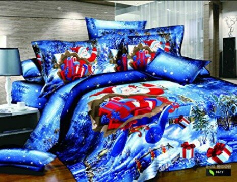blue christmas santa comforter bedding set