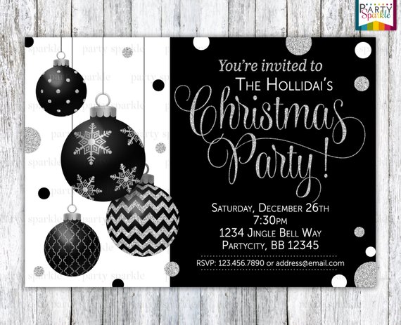 Black and white ornament christmas invitation