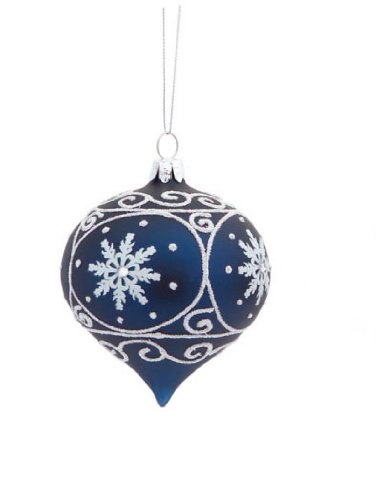 Navy Blue with White Glitter Glass Christmas Ornament 