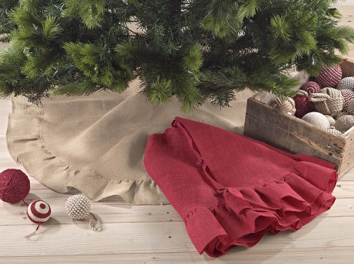 Ruffle Trim Jute Burlap Christmas Tree Skirt