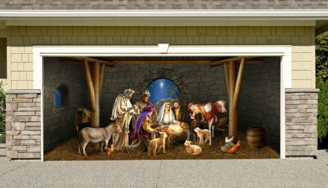 garage door nativity scene