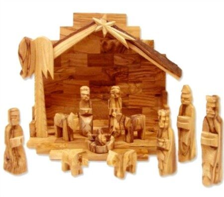 olive wood rustic nativity set